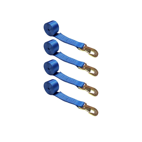 2" x 10' Wheel Lasso Lift Strap w/ Flat Snap Hook Tow Dolly Blue, 4PK